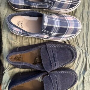 Janie and Jack Blue Plaid and Suede Moccasins